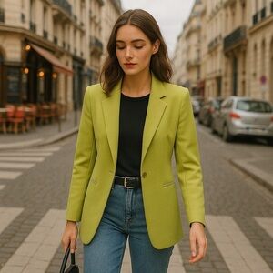 F21 Green Single-breasted Blazer M